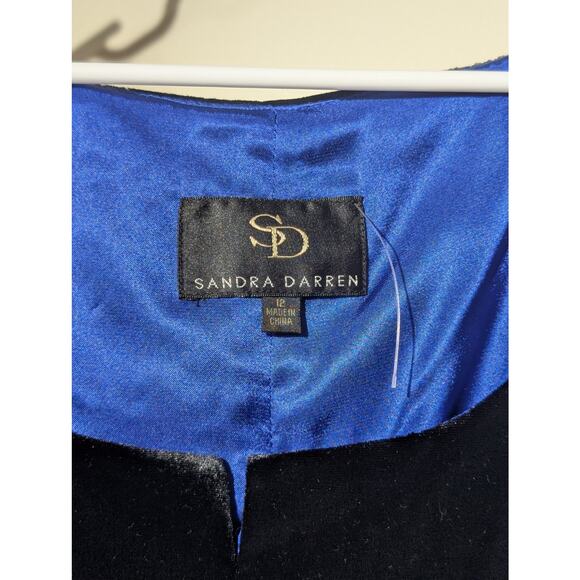 Sandra Darren NWT Black Velvet Satin Rhinestone Tie Cap Sleeve Formal Top  Sz 12 - Picture 6 of 11